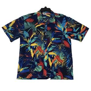 Tailor Pal Love Shirt Men's Large Blue Leaf Button Up Tropical Hawaiian Vacation